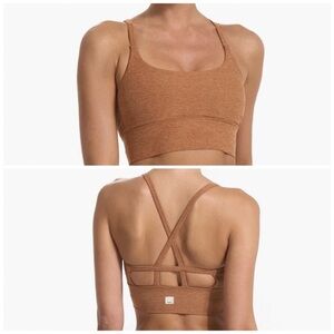 Vuori Long Line Elevation Bra in Palo Santo Heather.